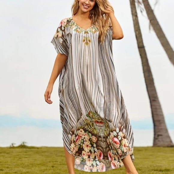 akira collections Dresses & Skirts - Kaftan Dress Lounge Moo Moo Plus Size One Size